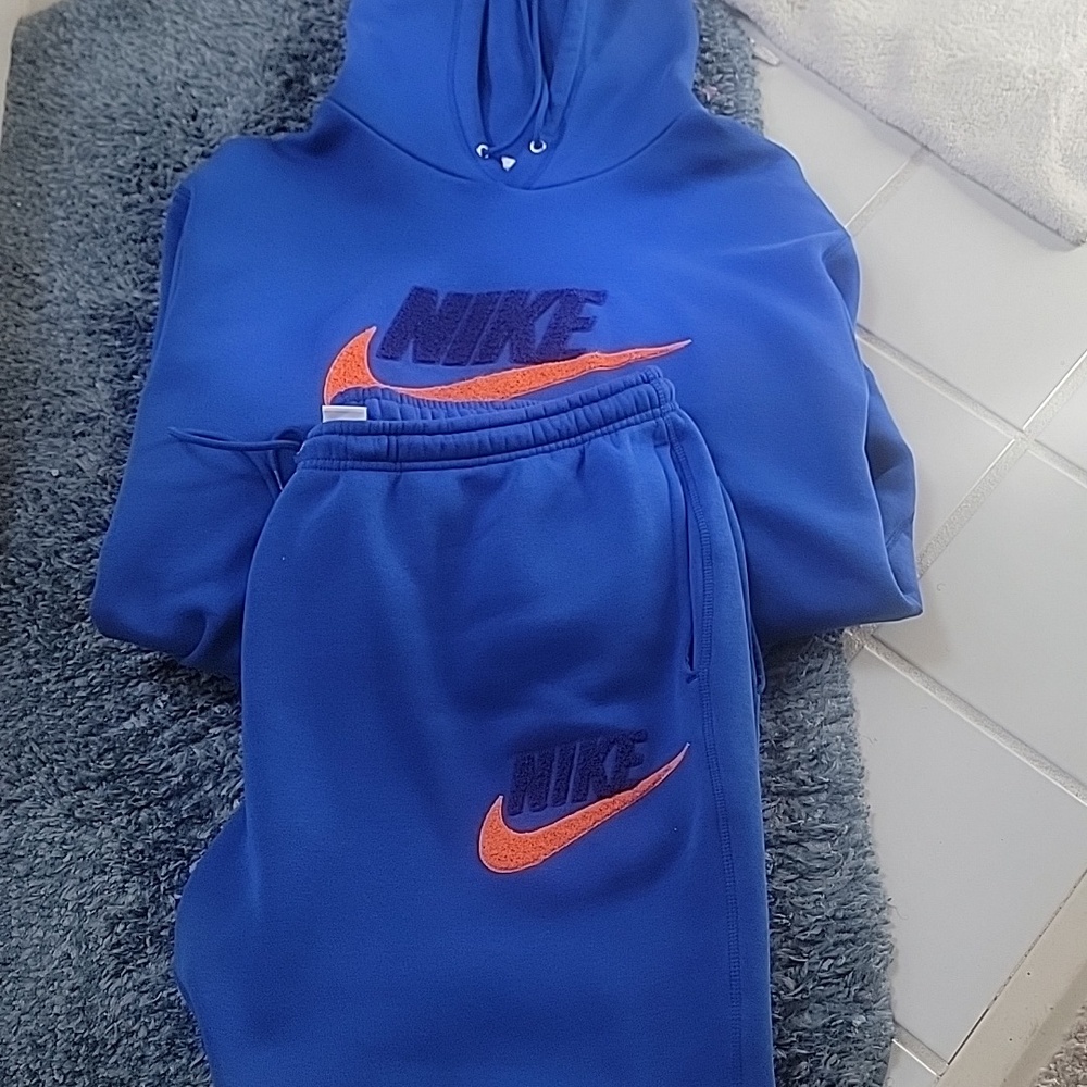 Nike Blue Hoodie with Orange Swoosh